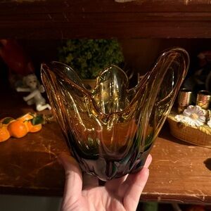 Murano Amber and Green Glass Vase